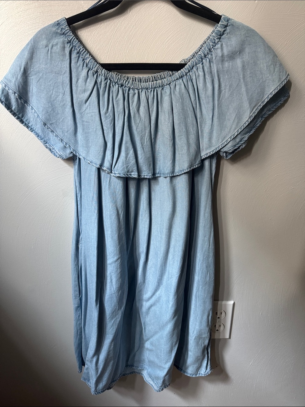 Zara Premium Denim Off-Shoulder Ruffle Mini Dress - Picture 4 of 7
